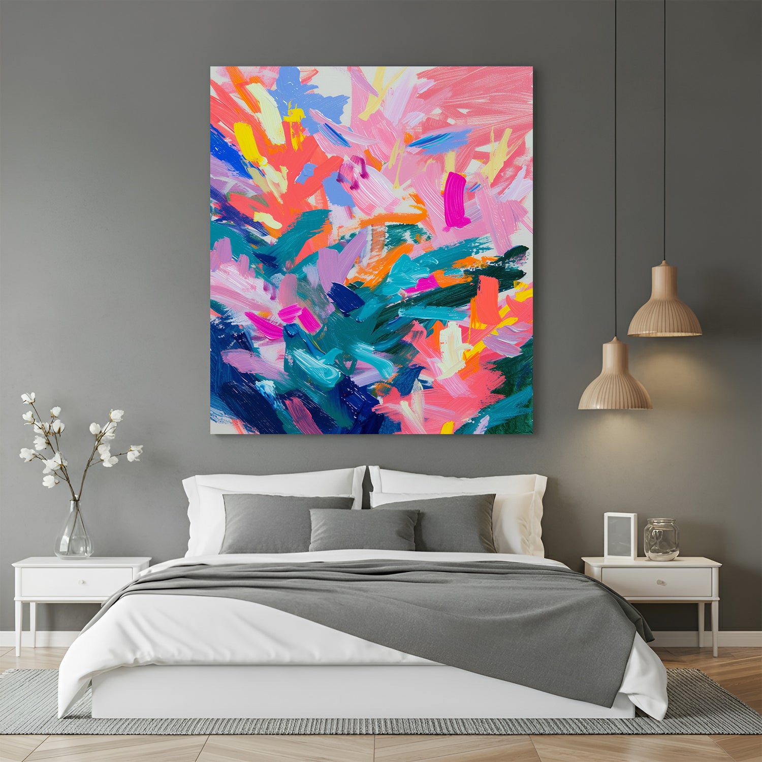 Random color paint strokes abstract wall art – modern canvas print with expressive brushwork and colorful splash effect