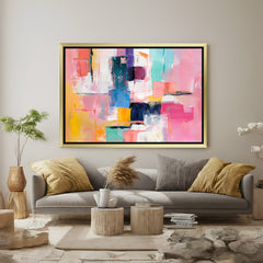 Golden frame canvas print with colorful abstract design – premium decorative art for stylish spaces
