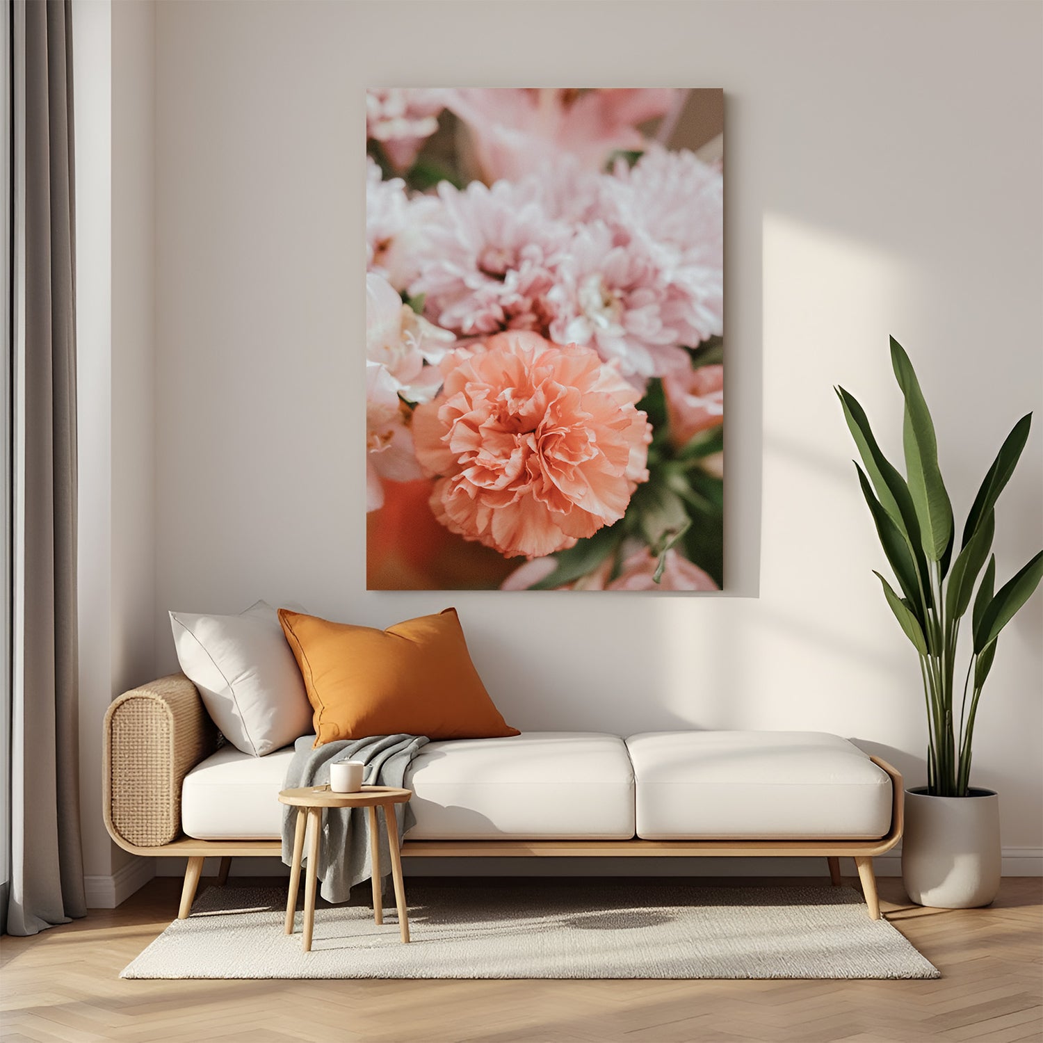Canvas wall art featuring ultra-realistic flowers in bloom, ideal for lifelike and elegant home or office interior styling