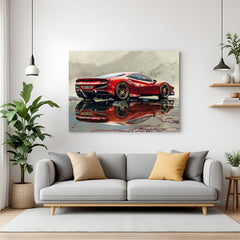Red Ferrari hot shot canvas wall art featuring exotic car styling for premium spaces and car-inspired decor