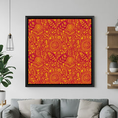 Reddish Kalamkari wall painting in elegant black floater frame for luxury ethnic interiors