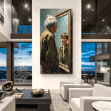 Old man seeing young boy reflection in mirror modern art canvas wall painting in premium canvas wrapped frame
