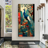 Majestic peacock artwork with elegant feather detailing in premium canvas wrapped frame