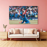 Canvas artwork of Rohit Sharma celebrating on knees, arms wide, in stadium with Mindset quote