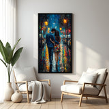 Romantic Couple Walk Abstract Hand Painting in Black Floater Frame | Modern Canvas Wall Art