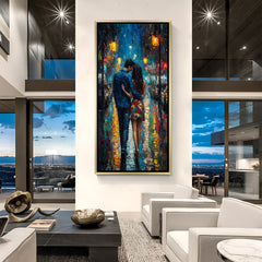 Romantic Couple Walk Abstract Hand Painting in Golden Floater Frame | Hand Painted Canvas Wall Art