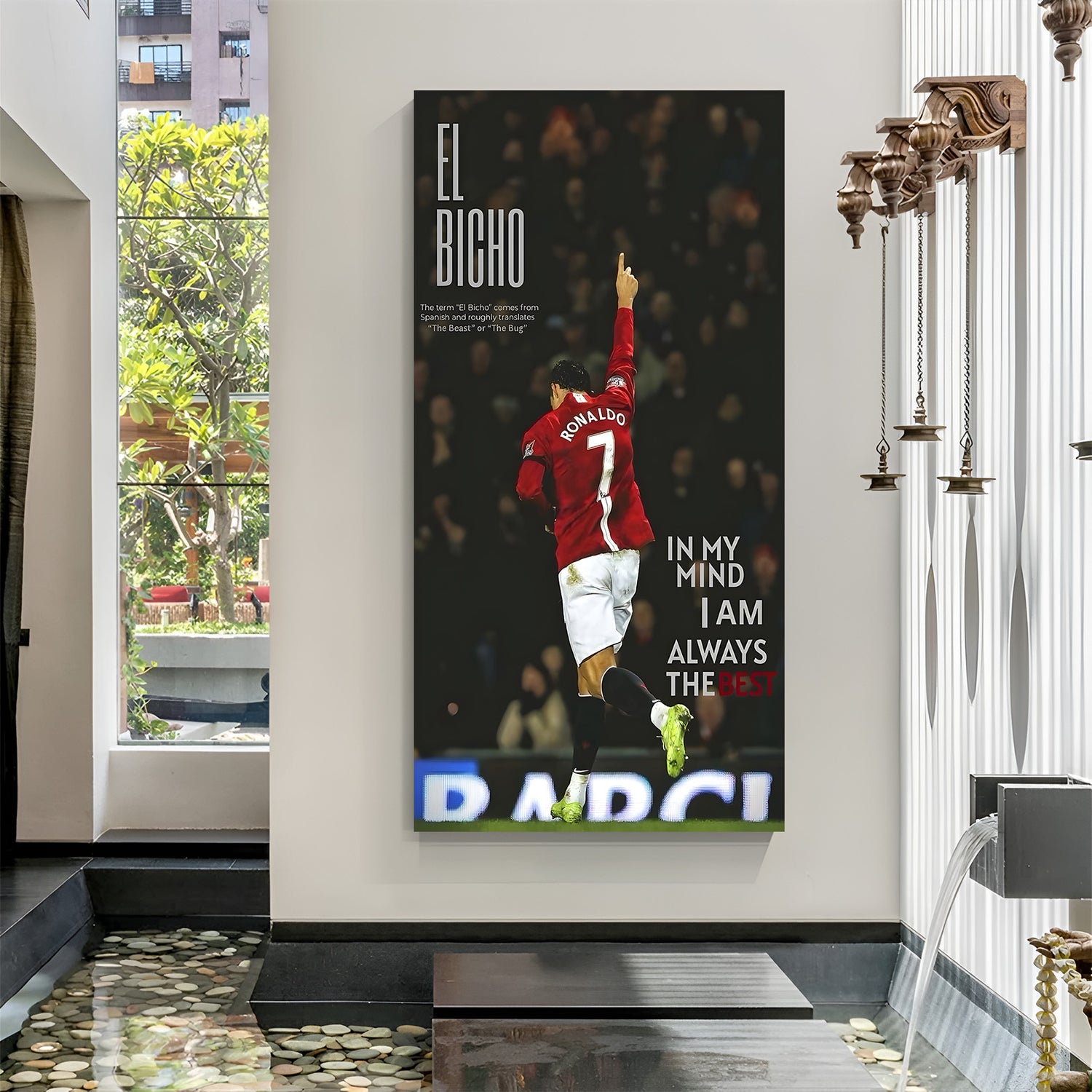 Cristiano Ronaldo football motivation canvas wall art with in my mind I am always the best quote sports decor