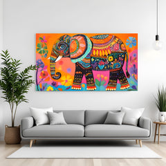 Royal Elephant Kalamkari canvas painting with traditional Indian artwork in canvas wrapped frame