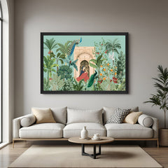 Mughal wall art canvas in black floater frame for royal Indian heritage home and office interiors