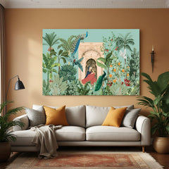 Royal Mughal canvas painting featuring traditional Indian artwork for elegant interior wall decor