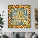 Royal peacock Kalamkari canvas wall art in premium canvas wrapped frame with intricate traditional detailing