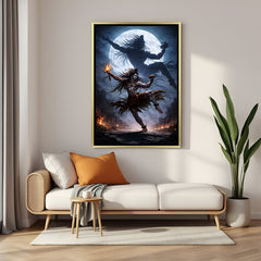 Lord Shiva Tandav canvas painting with powerful divine energy in luxurious golden floater frame