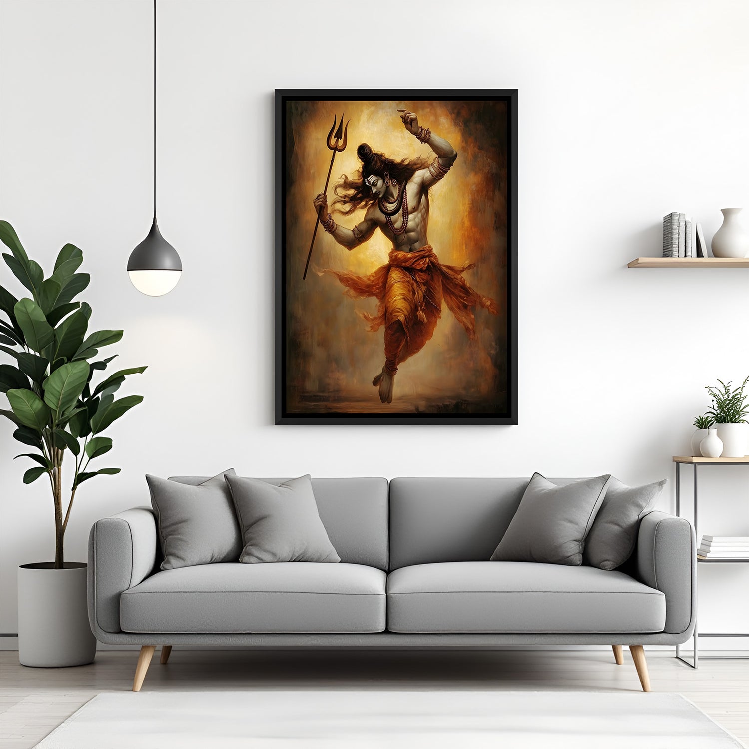 Rudra Tandav Shiva wall art with black floater frame modern Mahadev painting for home and office