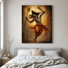 Rudra Tandav Shiva canvas wrapped wall art with powerful Mahadev dance pose for living room décor