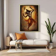 Rudra Tandav Shiva canvas in golden floater frame premium Mahadev painting for luxury interiors