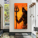 Rudra warrior Shiva vertical canvas wrap wall art with trishul modern Mahadev decor India