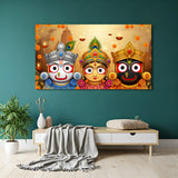 Jagannath Balabhadra Subhadra festival wall art canvas wrapped for living room decor.