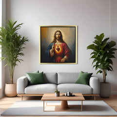 golden frame jesus christ vastu canvas artwork ideal for home temple or office to uplift spiritual energy and tranquility