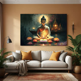 Sacred Lotus Buddha canvas painting with temple meditation artwork in canvas wrapped frame
