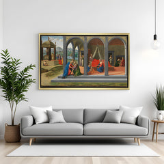 Golden-framed classical canvas print of Saint John the Baptist—antique religious art for vintage interiors