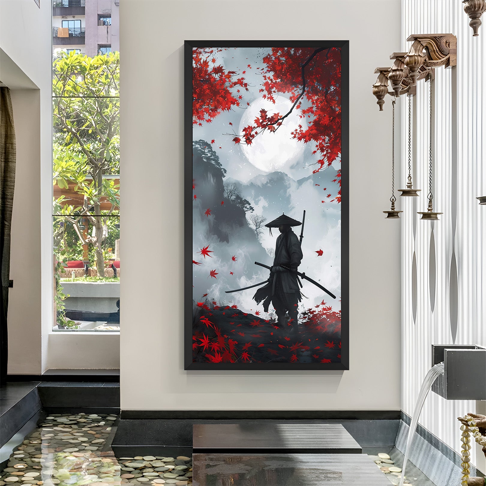 Samurai Shadow Blossom Canvas – Ninja Style Modern Wall Art
