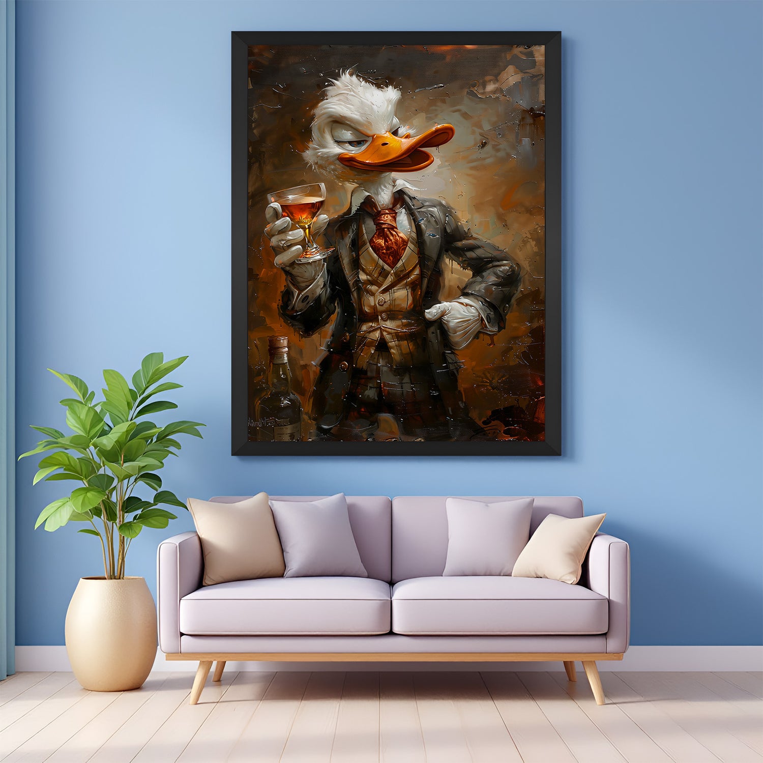 Scrooge McDuck modern canvas in black floater frame – luxury pop-art wall decor