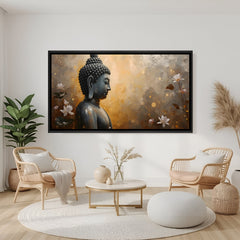Serene Buddha Lotus spiritual canvas artwork in premium black floater frame