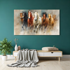 Seven horses abstract canvas wrap wall art modern Vastu horse painting for living room decor India