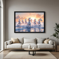 Seven Horses Vastu wall art in modern black frame