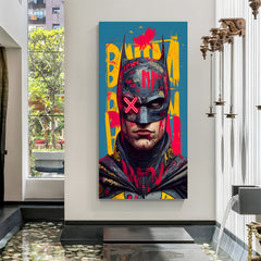 Batman face portrait canvas wall art in premium canvas wrapped frame with dramatic superhero design