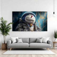 Badass Doraemon cartoon canvas painting in premium canvas wrapped frame with bold modern character design