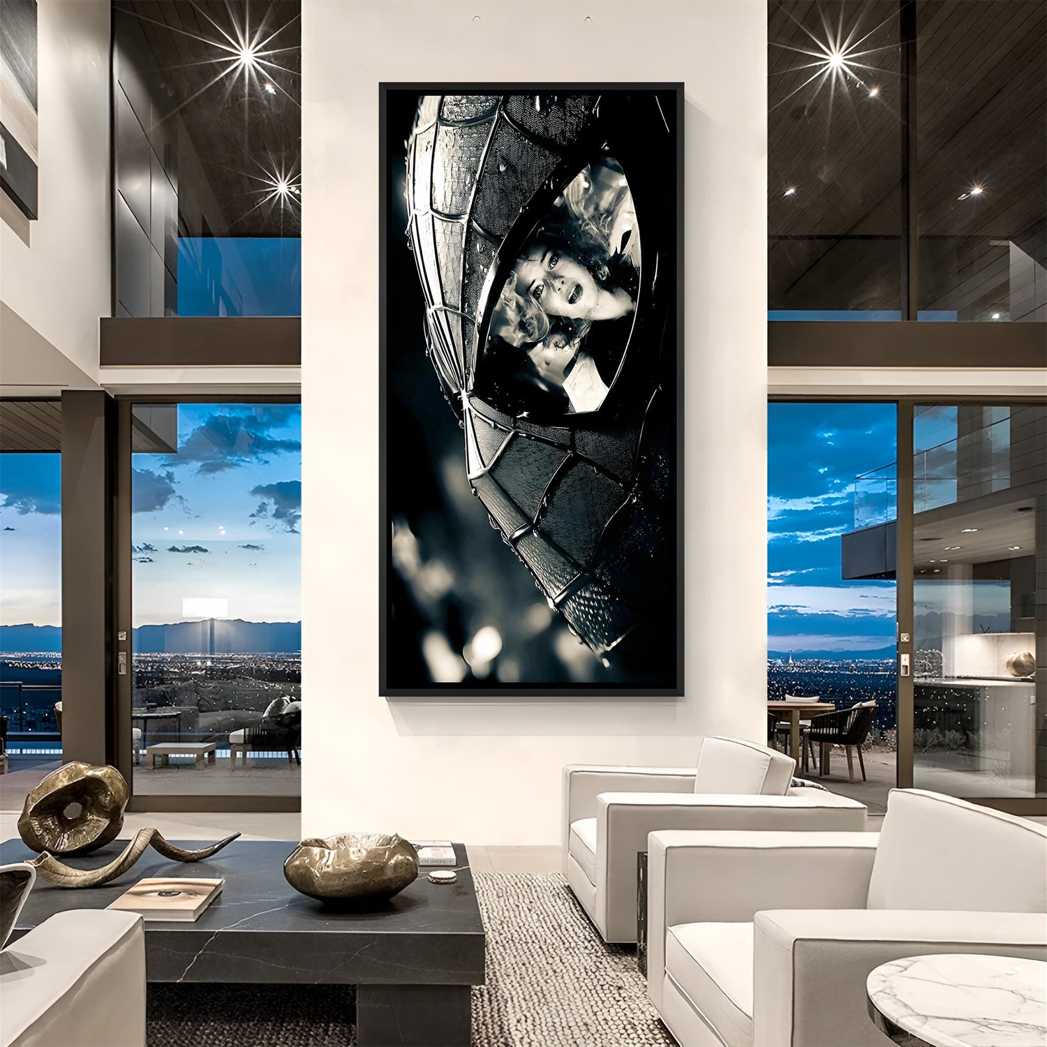 Shadowed Spider Love superhero anime wall painting in black floater frame with emotional dark aesthetic