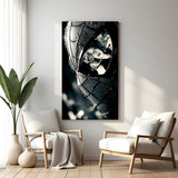 Shadowed Spider Love anime canvas wall art with black masked hero and Gwen Stacy reflection in eyes