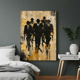 Silhouetted syndicate figures depicted in modern art style on canvas for bold and mysterious home wall decor