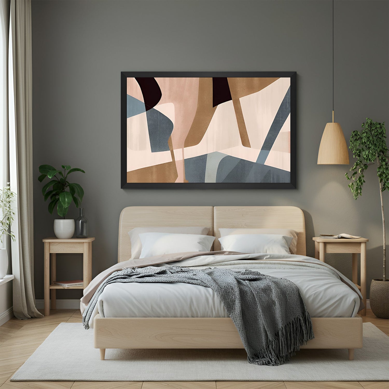 Black frame abstract canvas with vibrant shapes and artistic color blocks – perfect for expressive wall decor