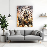 Shero Wali Maa seated on tiger with ten hands holding divine weapons spiritual canvas wall art