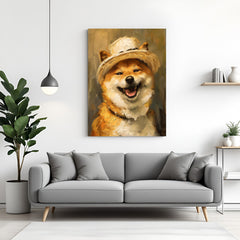 Canvas wall art of a cute Shiba Inu dog with a playful face, ideal for adding fun and modern animal charm to bedrooms, living rooms, or creative spaces