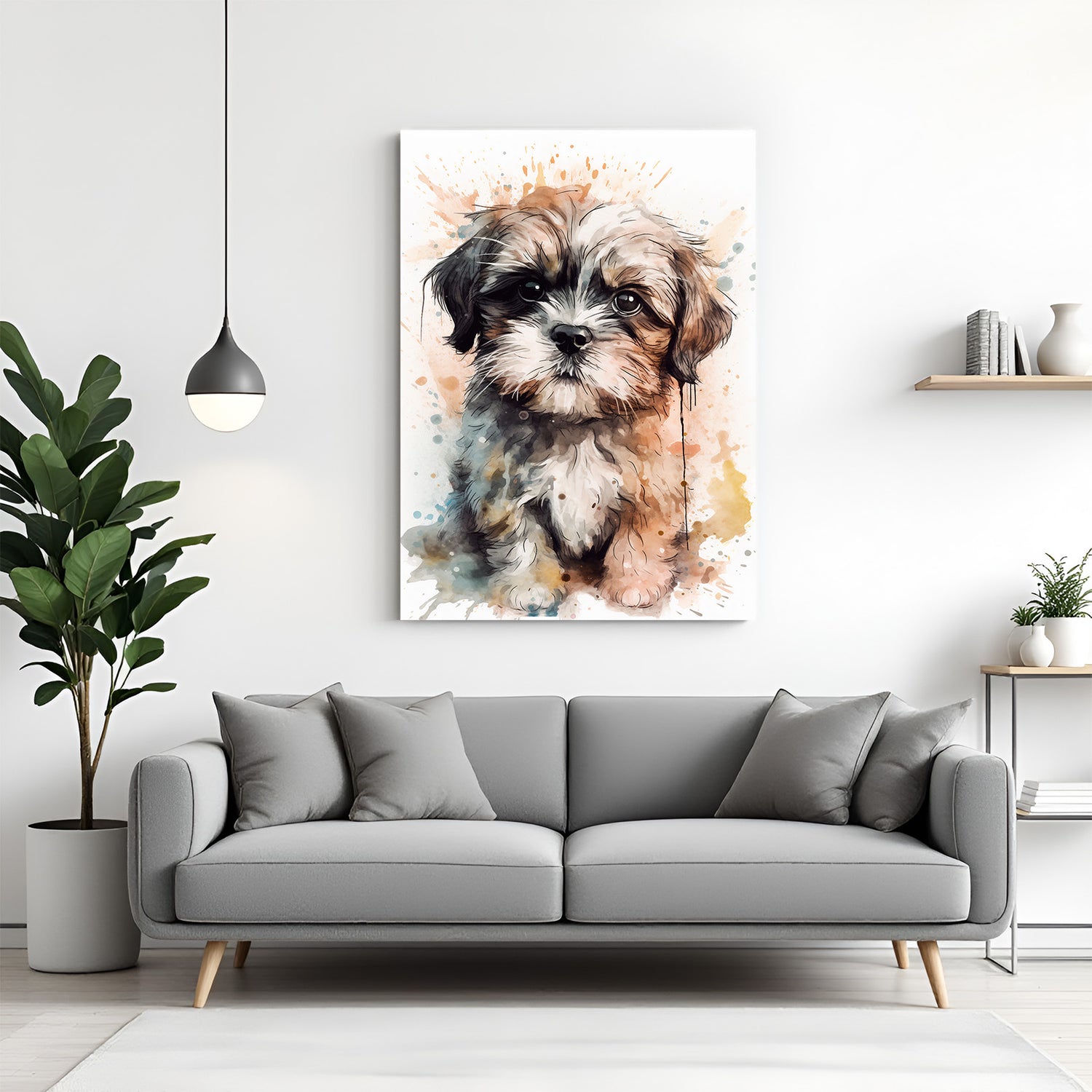 Watercolor painted style canvas of a cute Shih Tzu dog, perfect for cozy and pet-loving interior decor