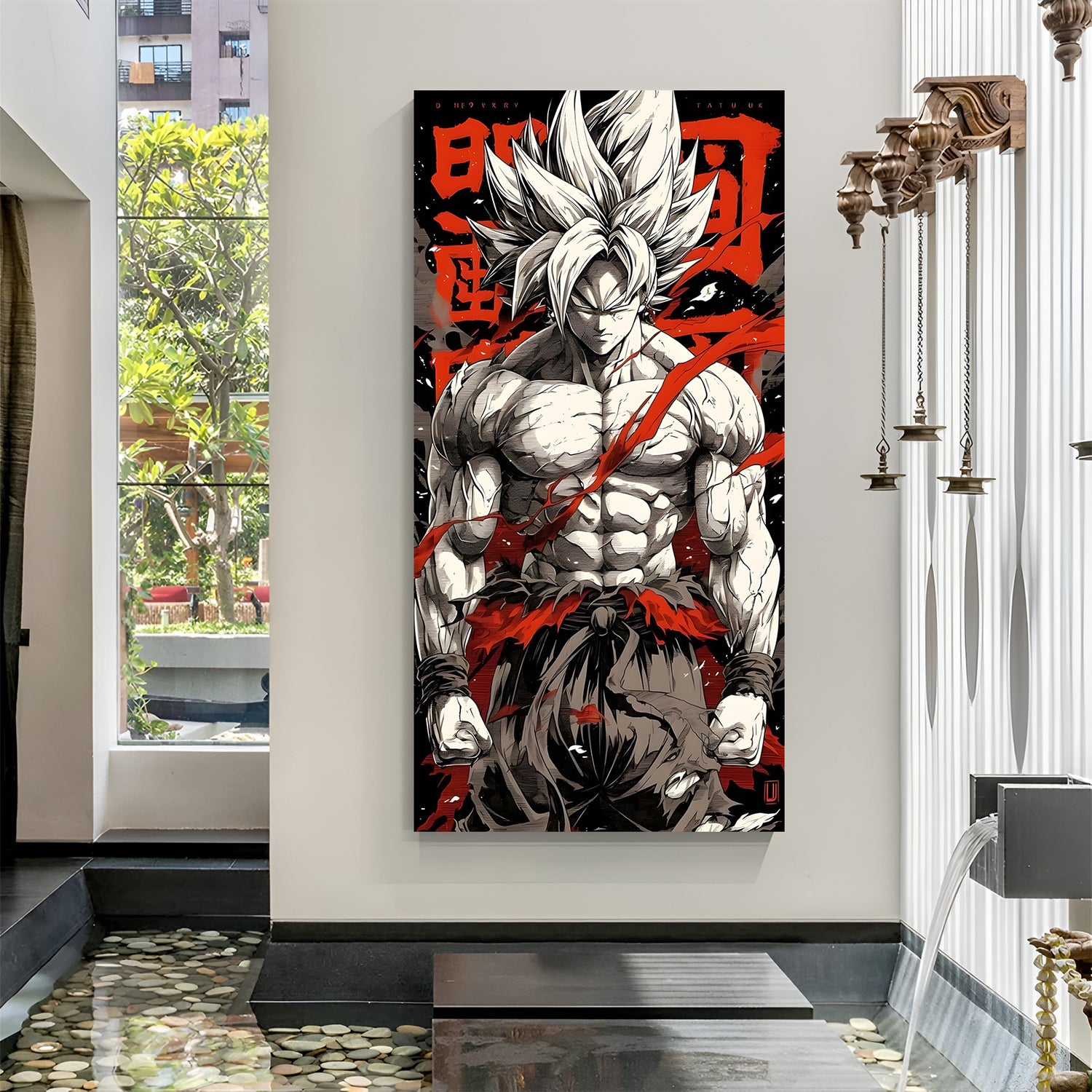 Shirtless Goku canvas painting with powerful anime artwork in canvas wrapped frame