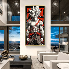 Shirtless Goku Dragon Ball Z wall art in luxury golden floater frame with anime battle design