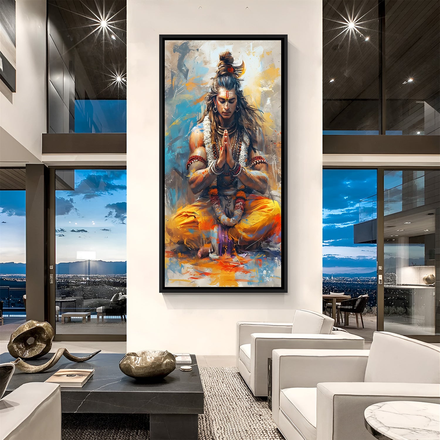 Lord Shiva meditation artwork with black floater frame modern spiritual decor India