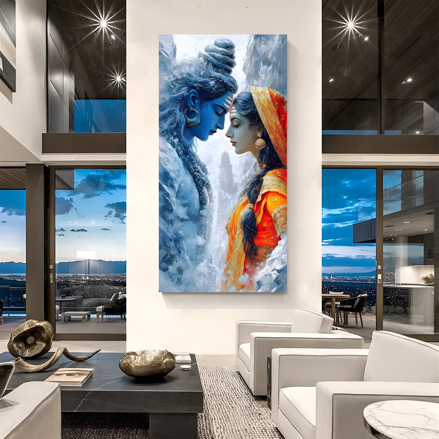 Shiva Parvati divine couple canvas wall art for luxury living room decor