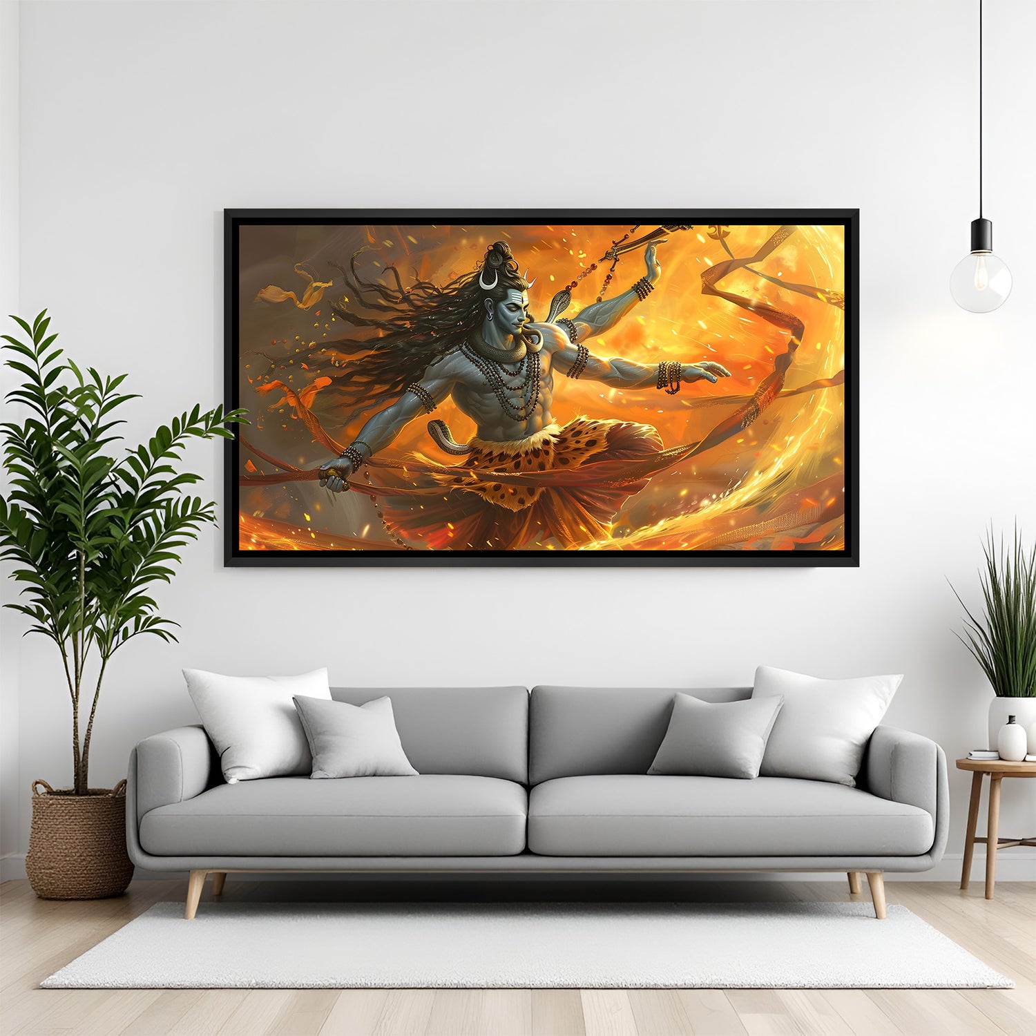 Shiva Tandav painting in black floater frame modern spiritual canvas wall art India