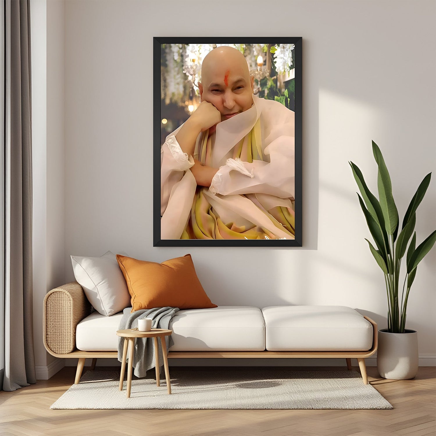 Shiv Ji Sada Sahay Guruji canvas painting in black floater frame for Vastu-based spiritual home and office wall decor