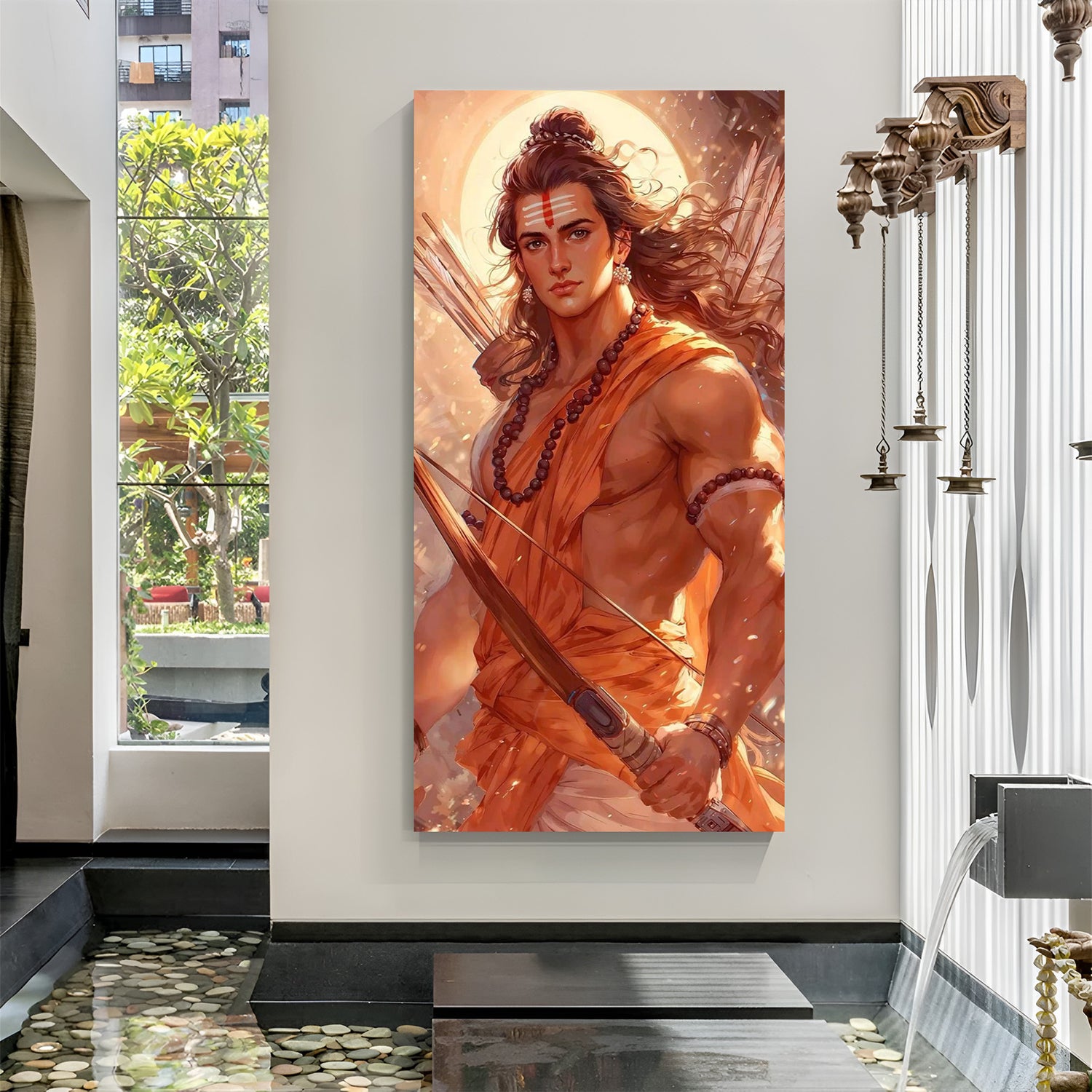 Beautiful devotional Lord Shri Ram canvas wall art radiating divine strength, peace, and spiritual grace