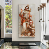 Shri Ram Hanuman Ji blessing wall art canvas vertical devotional painting for pooja room.