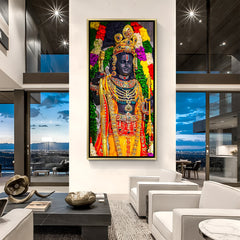 Shri Ram murti gold frame canvas wall art for mandir and spiritual home decor.