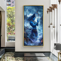 Golden frame Shri Ram vastu canvas art bringing strength, spiritual balance, and divine energy into interiors