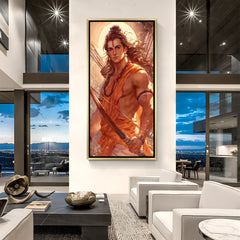 Elegant Shri Ram canvas painting with golden frame reflecting divine glow and spiritual beauty for home decor