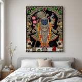 Shrinath Ji black royal Pichwai canvas wrapped wall art traditional spiritual painting for home decor